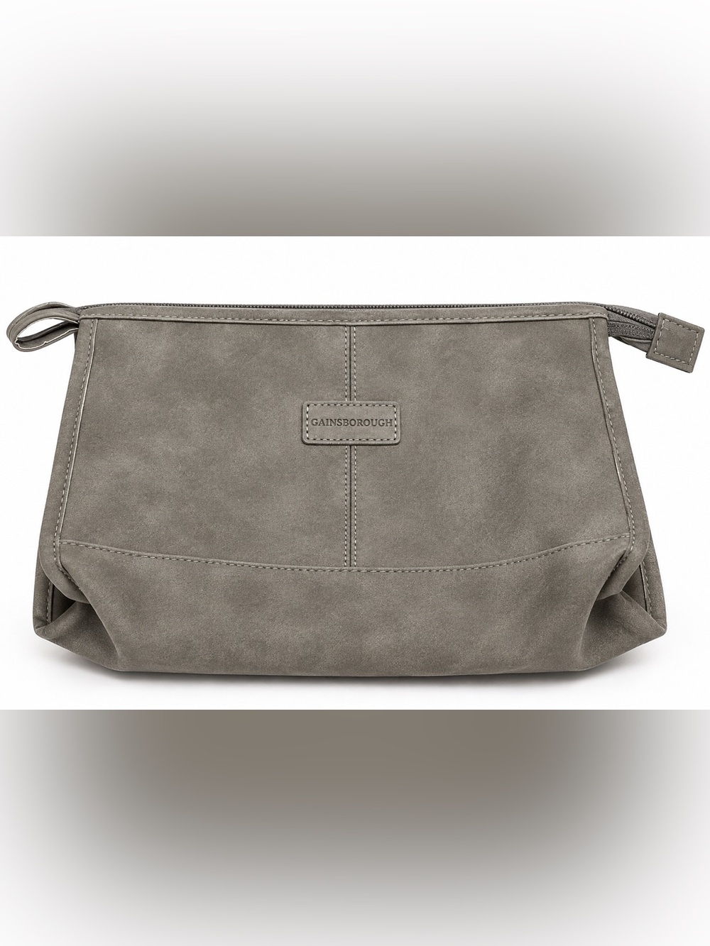 Gainsborough Gray Faux Suede Cosmetic Toiletry Travel Bag Zip Pouch